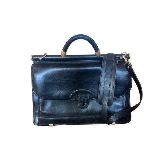 Vintage HARTMANN Leather Briefcase Men Women Black Shoulder Strap Messenger Bag - Picture 1 of 10